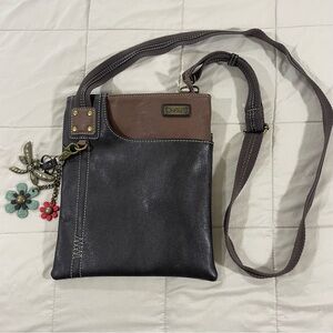 Chala Swing Dark Brown Crossbody Bag With Floral Keychain